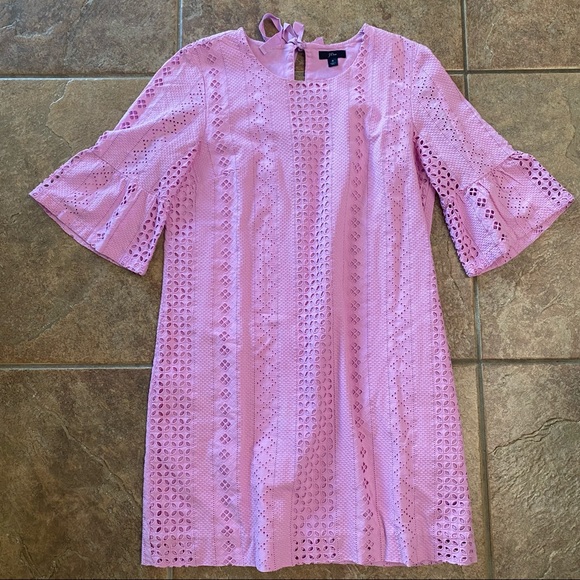 J. Crew 100% Cotton Flutter Sleeve Eyelet Dress In Sundrenched Peony - Picture 2 of 5